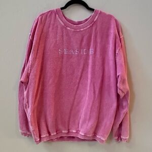Seaside Pink Vintage Wash Crewneck Waffle Knit Sweatshirt. Size Large